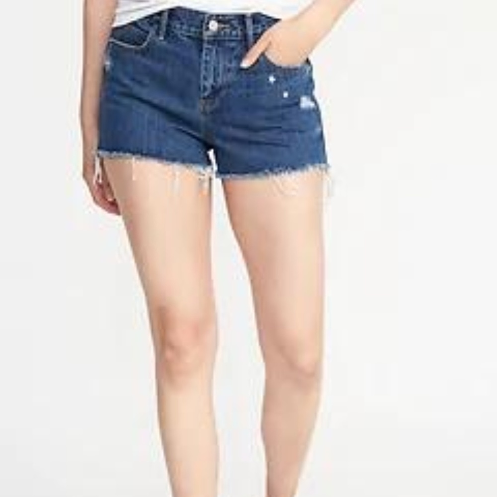 Embroidered-Stars Denim Cutoffs - 2.5 inch inseam - Picture 1 of 5